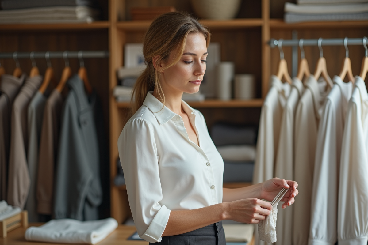 Créatrice de mode examinant des échantillons de tissu