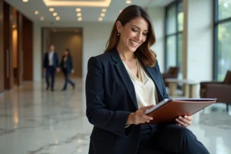 Femme confiante en blazer dans un bureau moderne