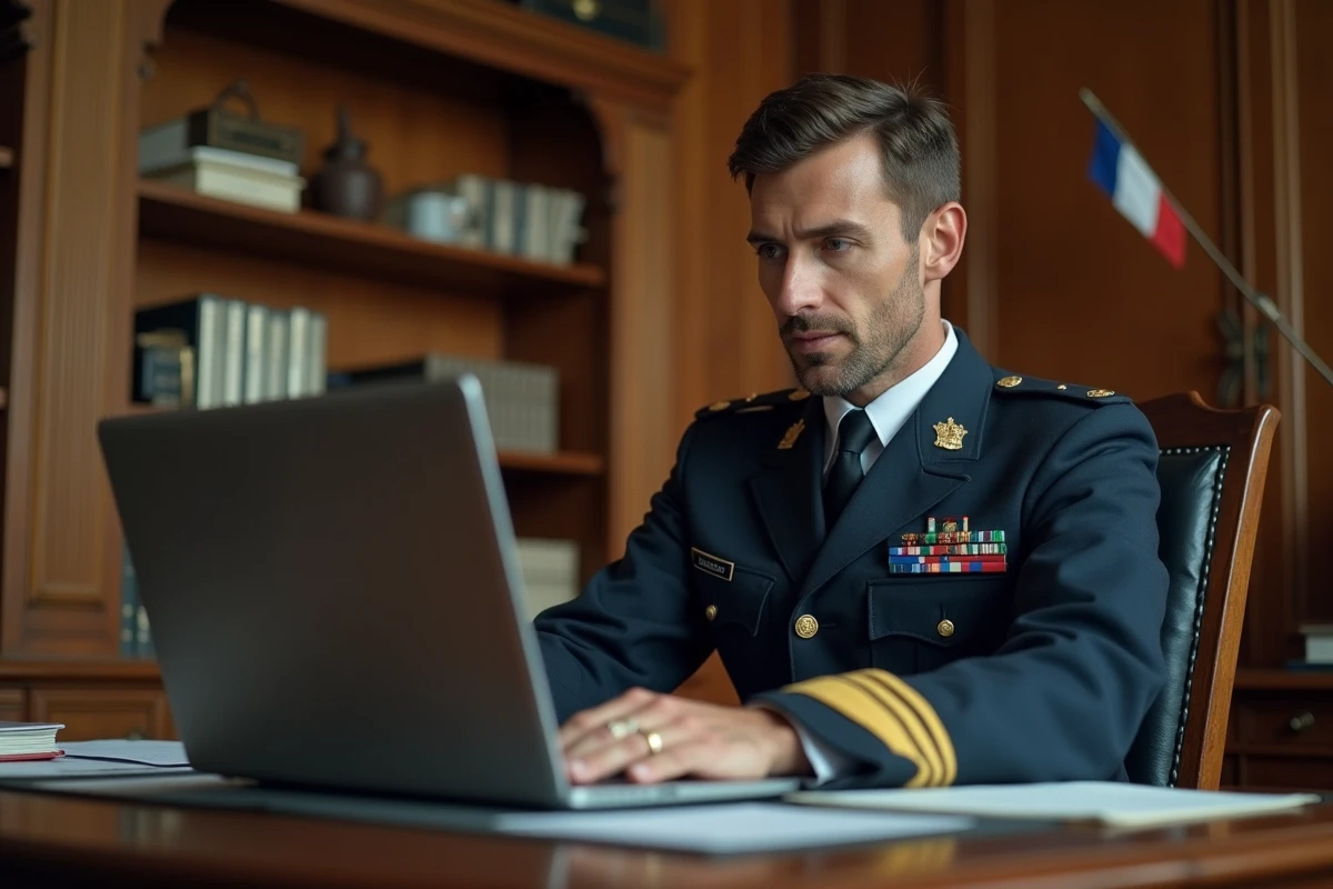 Officier militaire français en uniforme au bureau