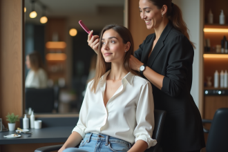 Femme élégante dans un salon de coiffure moderne